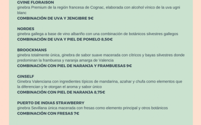 CARTA DE BEBIDAS, CÓCTELES Y COMBINADOS