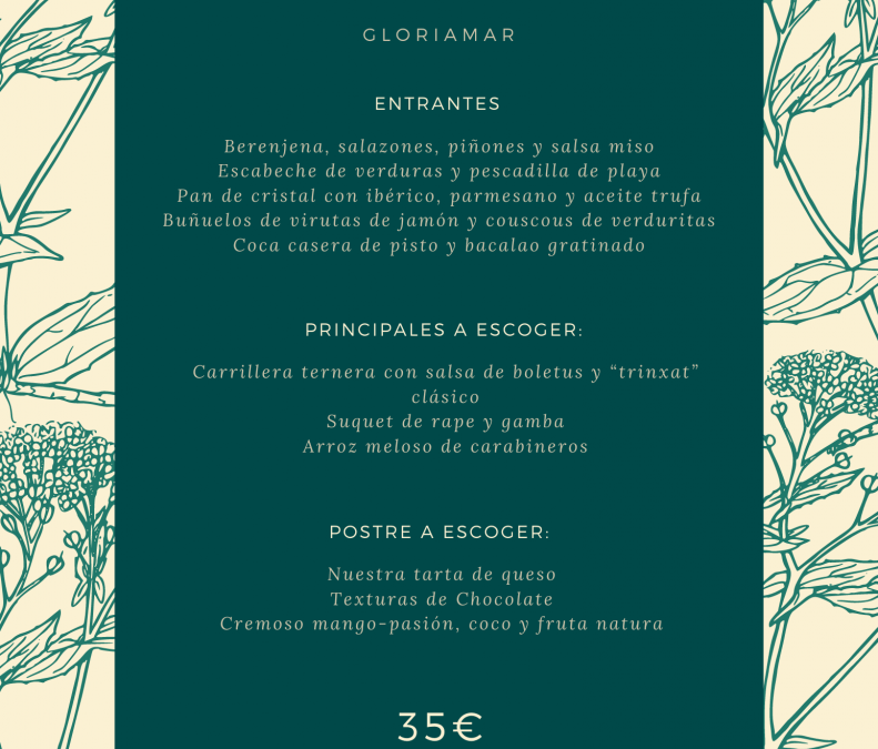 Menú Falles 2021 en restaurantes Grupo Gloriamar